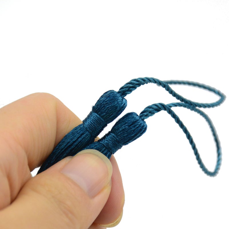 Makhry 100pcs 13cm/5 Inch Silky Floss Bookmark Tassels with 2-Inch Cord Loop and Small Chinese Knot for Jewelry Making, Souvenir, Bookmarks, DIY Craft Accessory (Dark Teal) - Image 5